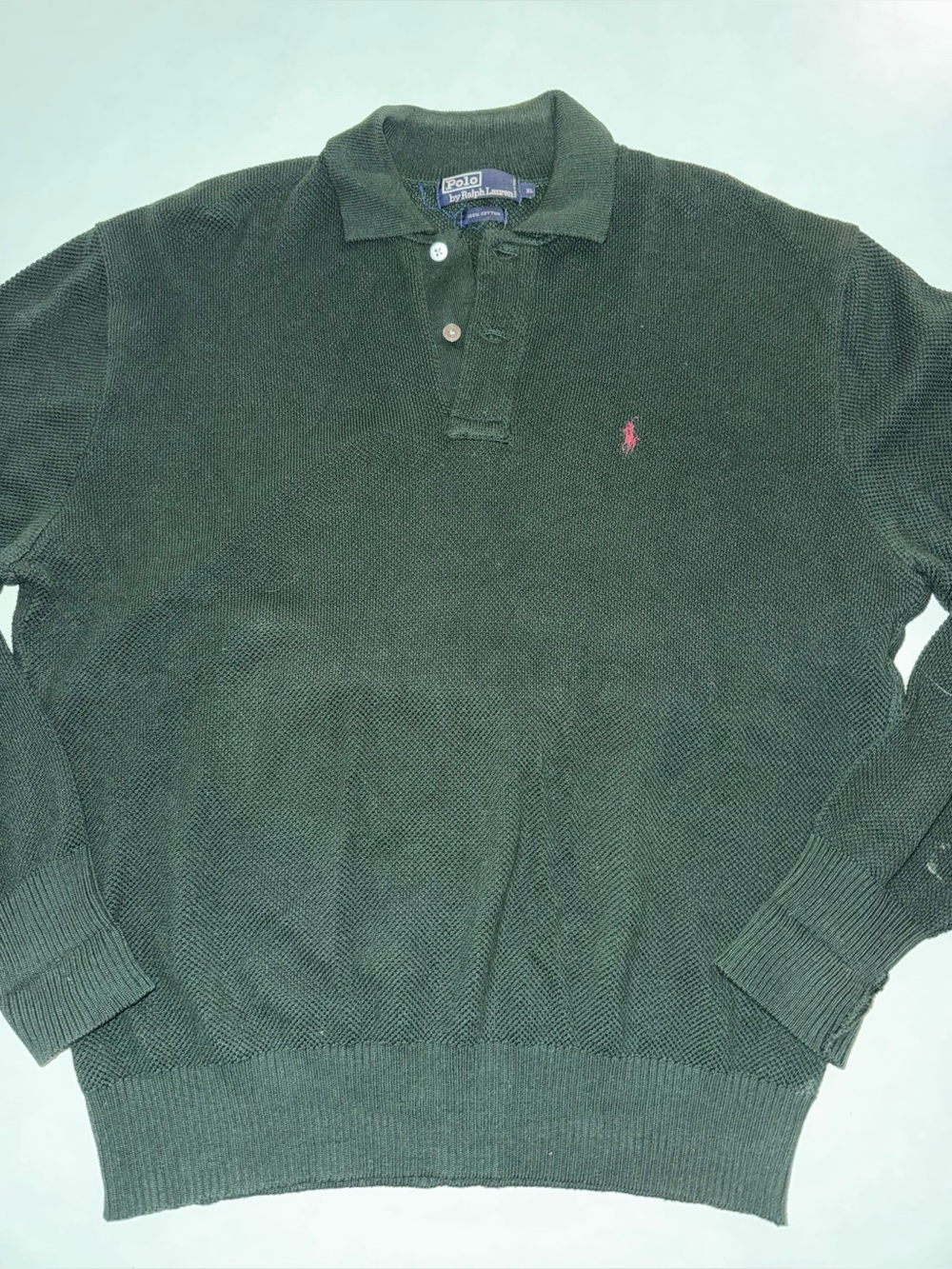 Vintage Polo Ralph Lauren Men's Dark Green Knit Polo Mens XL Sweater